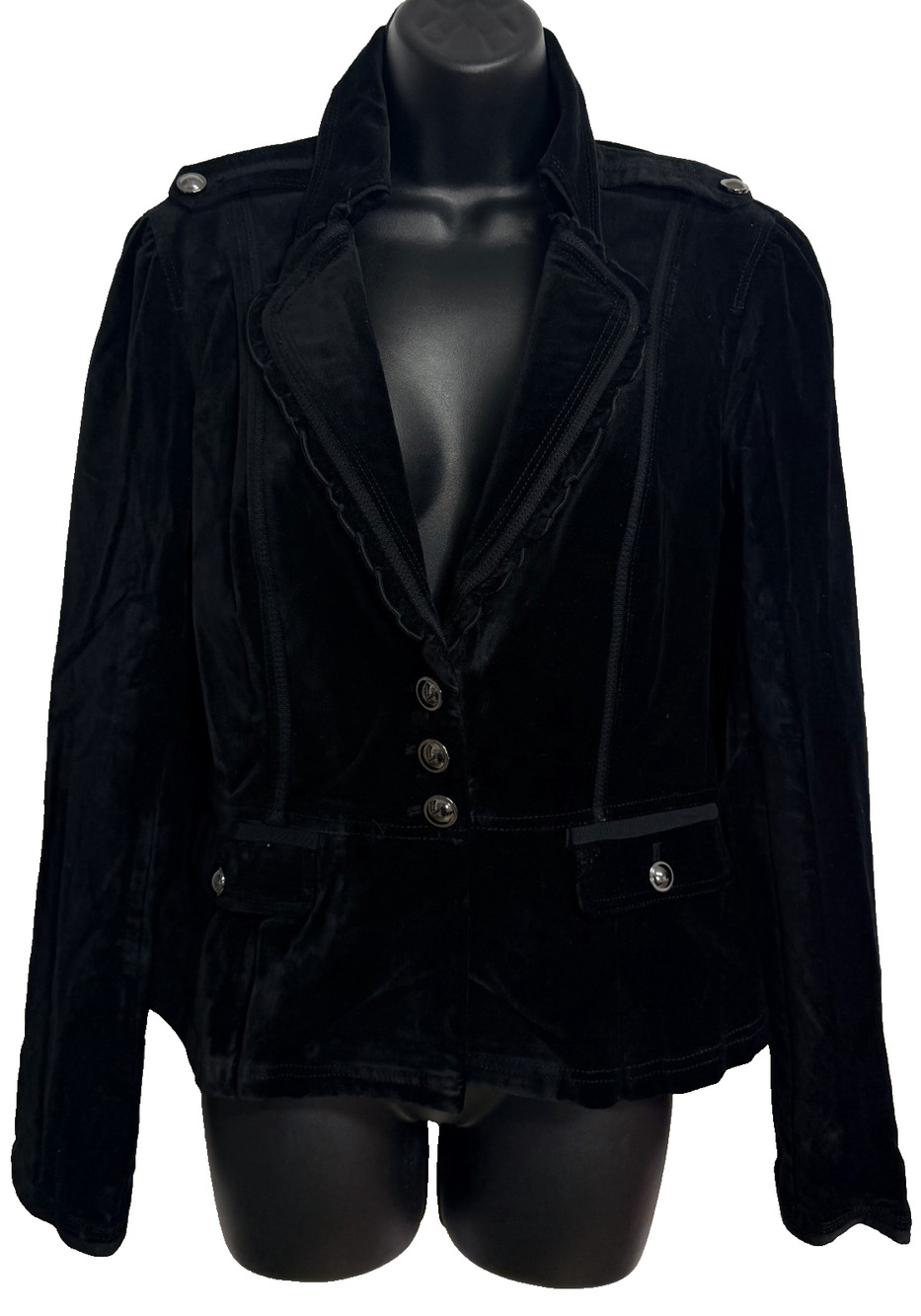 White House Black Market Military Blazer Women's 10 Black Velvet Peplum Jacket